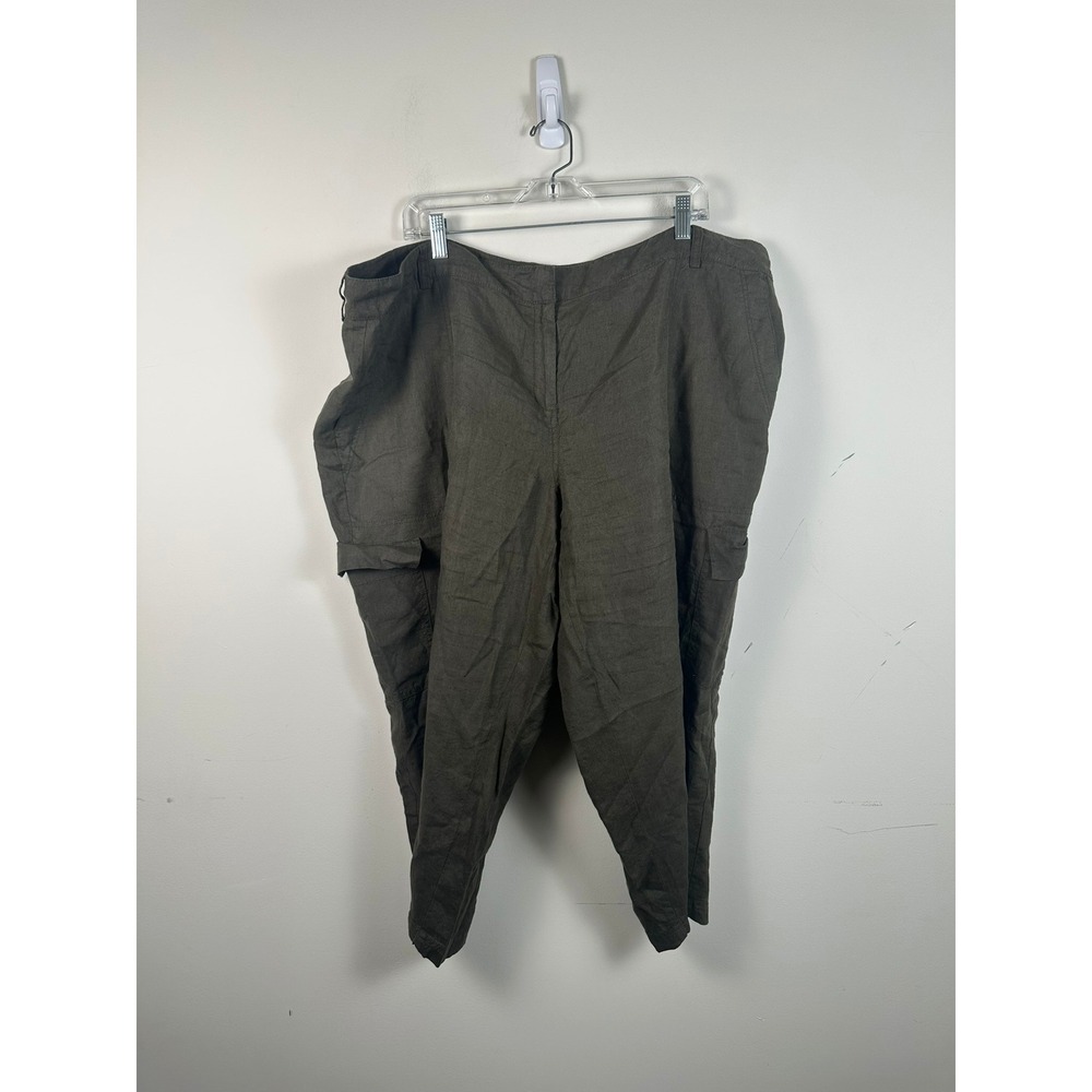 Eileen Fisher Cargo Pants Women 22W Brown Very Good Organic Linen Tapered Leg